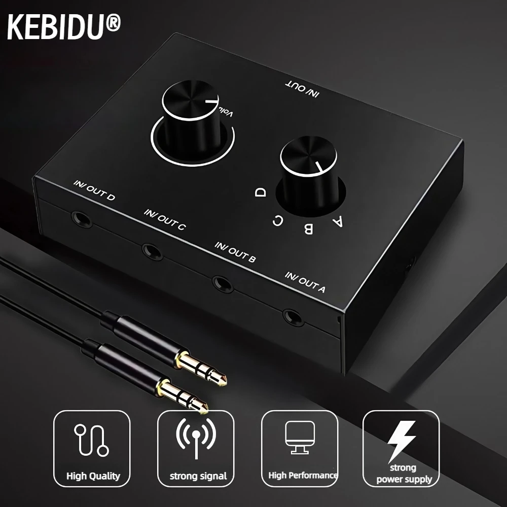 2Port/4Port Audio Switch Stereo Audio Switcher Splitter 3.5mm Mini Headphone Switcher 2x1/1x2 4x1/1x4 Bi-Directional Switcher