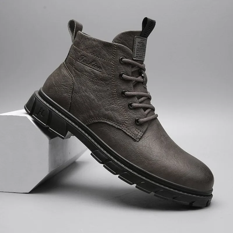 2025 New British Style Men's Short Boots,fashionable Men's Shoes Workwear Boots High Top Leather Shoes for Men Botas Para Hombre