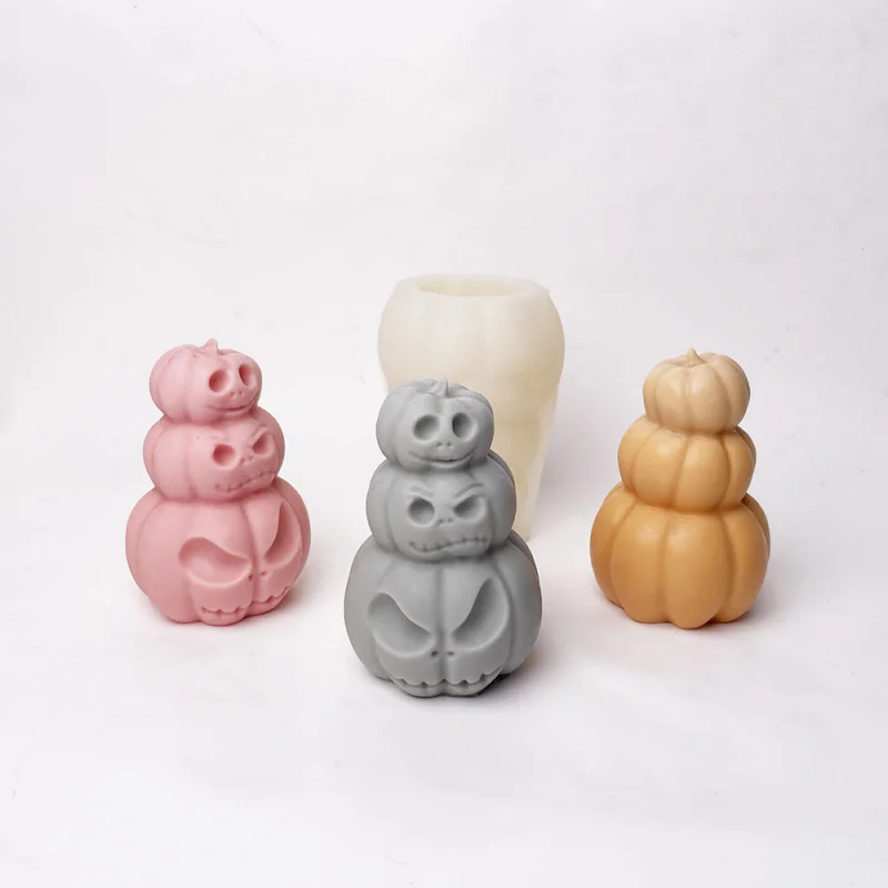 Halloween Three-Layer Pumpkin Scented Candle Silicone MoldDIYGypsum Resin Figurine Chocolate Cake Mold