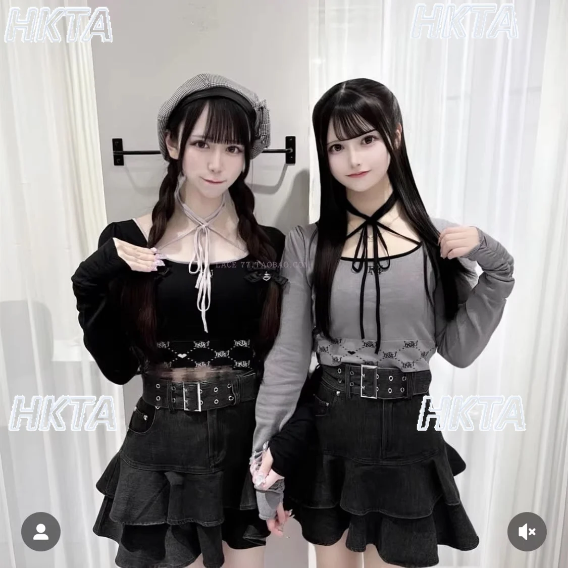 Japanese Sweet Jacquard Woven High Waist Splicing Strap Square Neck Long Sleeve Knitted T Shirt Women Commuter Tshirts Top