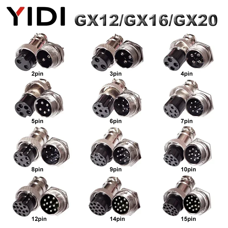 5/10Set Male Female Aviator Aviation Connector GX12 GX16 GX20 2 3 4 5 6 7 8 9 10 12 14 15 Pin Lc Cable Wire Circular Plug Socket