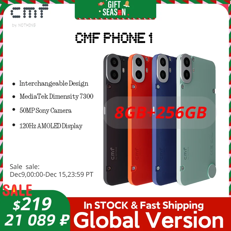 Global Version CMF Phone 1 6.67” AMOLED display 120Hz Mediatek Dimensity 7300 5G 50MP 5,000 mAh IP52 33W fast charging Phone1