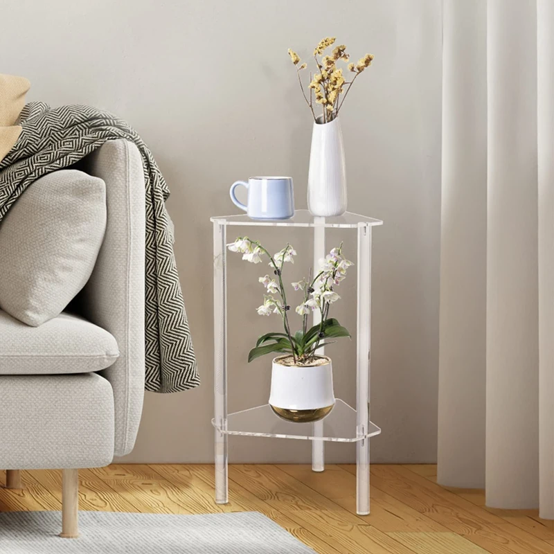 

Clear Acrylic End Table, Corner Side Table For Small Spaces, Small Accent Table For Living Room, Bedroom-FS-PHFU