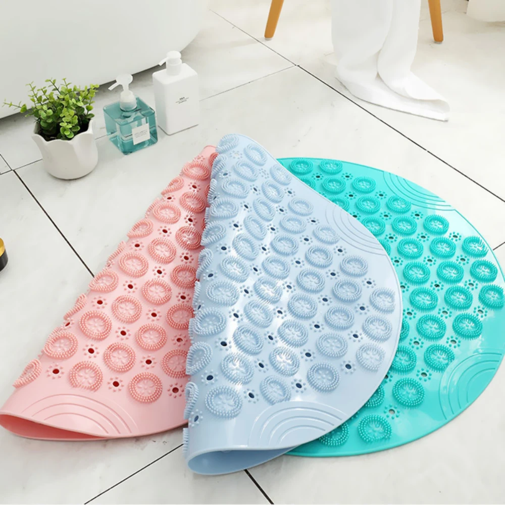 Anti-slip Sucker Round PVC Bath Mat with Drain Hole Silicone Bathing Rugs Foot Massage Pad Bathtub Soft Shower Mat Bathroom Mat