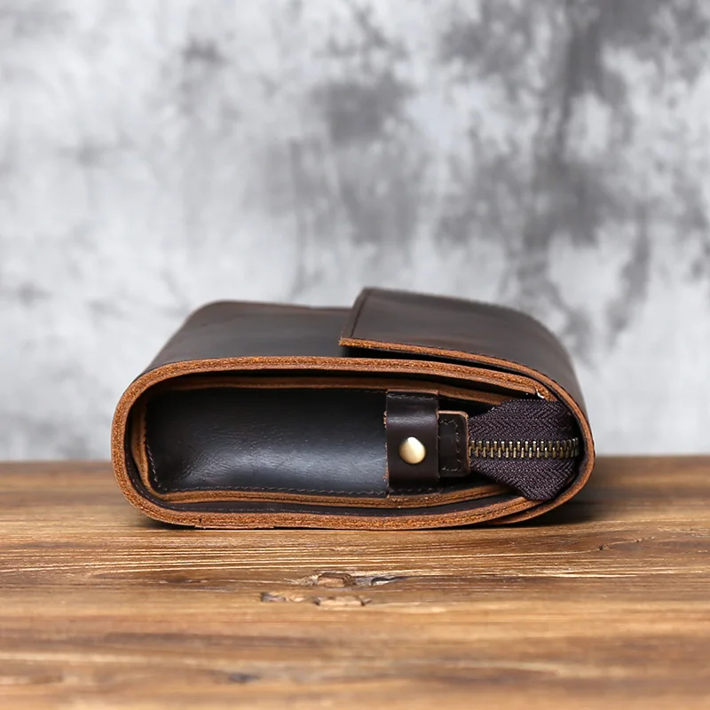 Nzpj Vintage Echt leder Herren Clutch Tasche verrückte Pferd Leder Handy tasche natürliche Top Layer Rindsleder Brieftasche für 8-Zoll-iPad – Detail 8