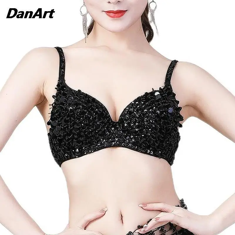 Lady Glitter Belly Dance Sequin Bra Top Bikini Performance Bras Stage Female Singer Bra Sequin Bra Night Club Leading Dance Bra