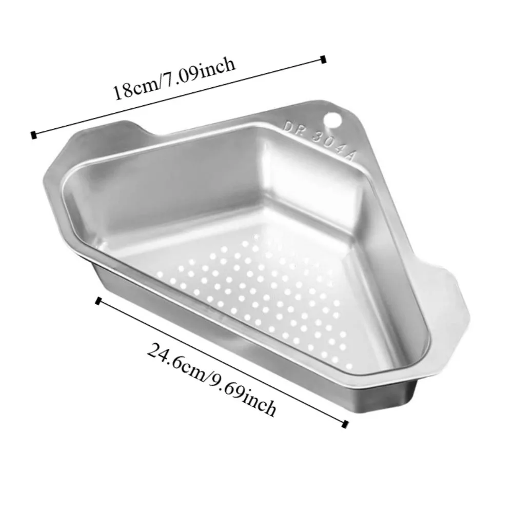 Stainless Steel Material Stainless Steel Sink Drain Basket Corner Strainer Design Space-Saving Triangular Sink Filter
