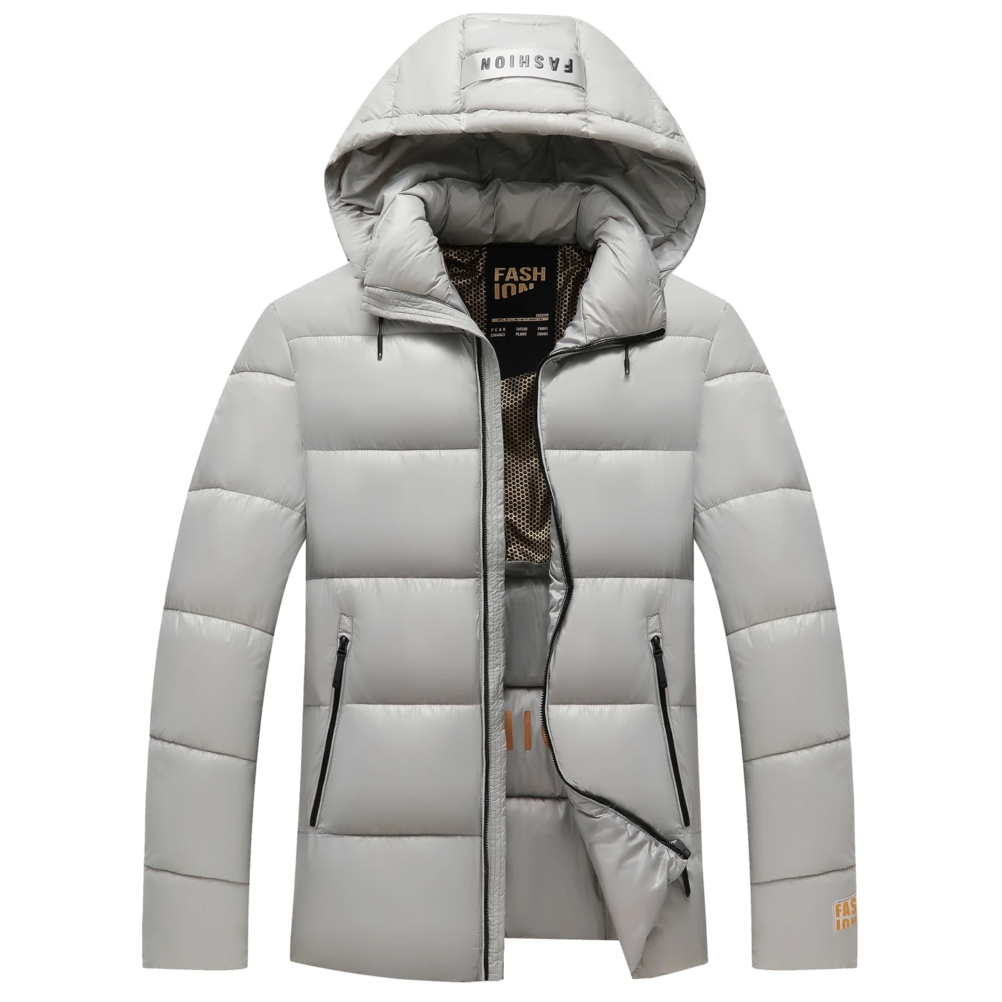 

Men Trendy Winter Parkas Coat Cotton Padded Warm Jacket Hat Detachable Thermal Zipper Coat Wind-proof Hood Puffer Jacket