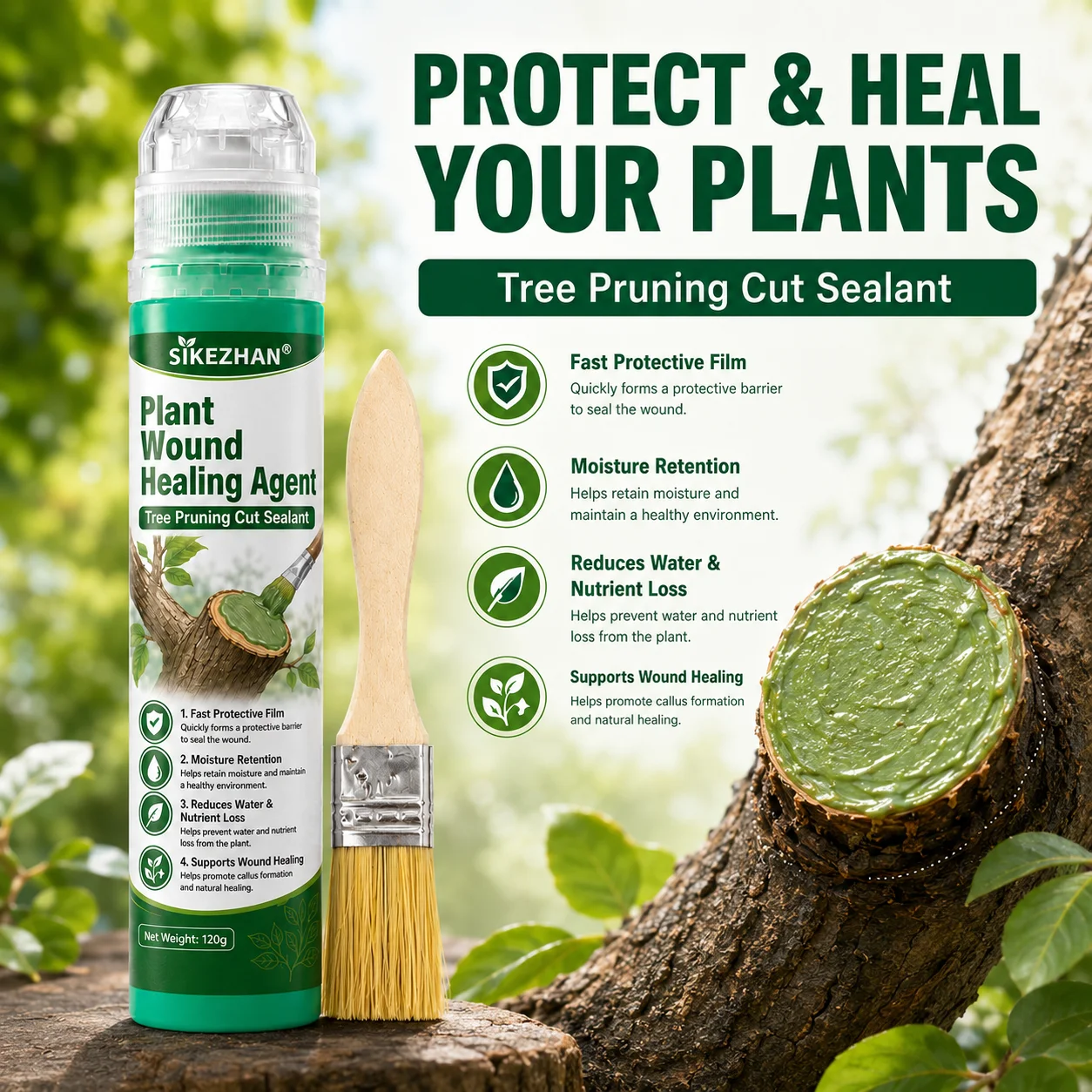 Plant Wound Healing Agent 120g Tree Pruning Cut Sealant Grafting Paste Protector With Brush Gloves For Bonsai Fruit Garden Care