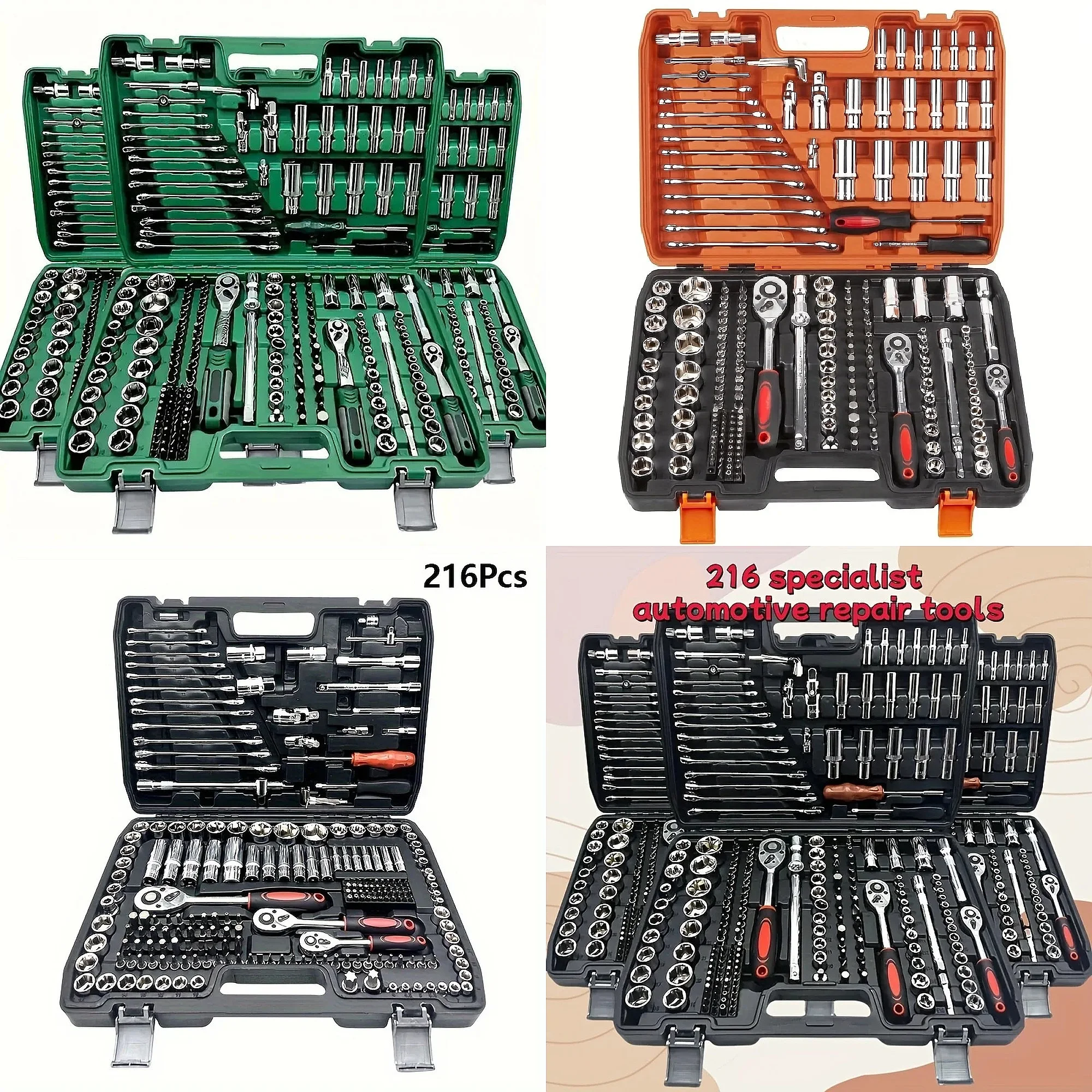 216 Pieces Auto Repair DIY Kit Hand Power Source Ratchet Wrench Set Car Bicycle Repair Garden