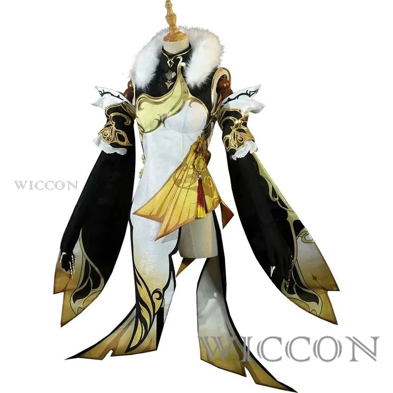 Game Genshin Impact NingGuang Cosplay Costume Qipao Dress Uniform Gold Dress Halloween Carnival Party Carnival Clothing