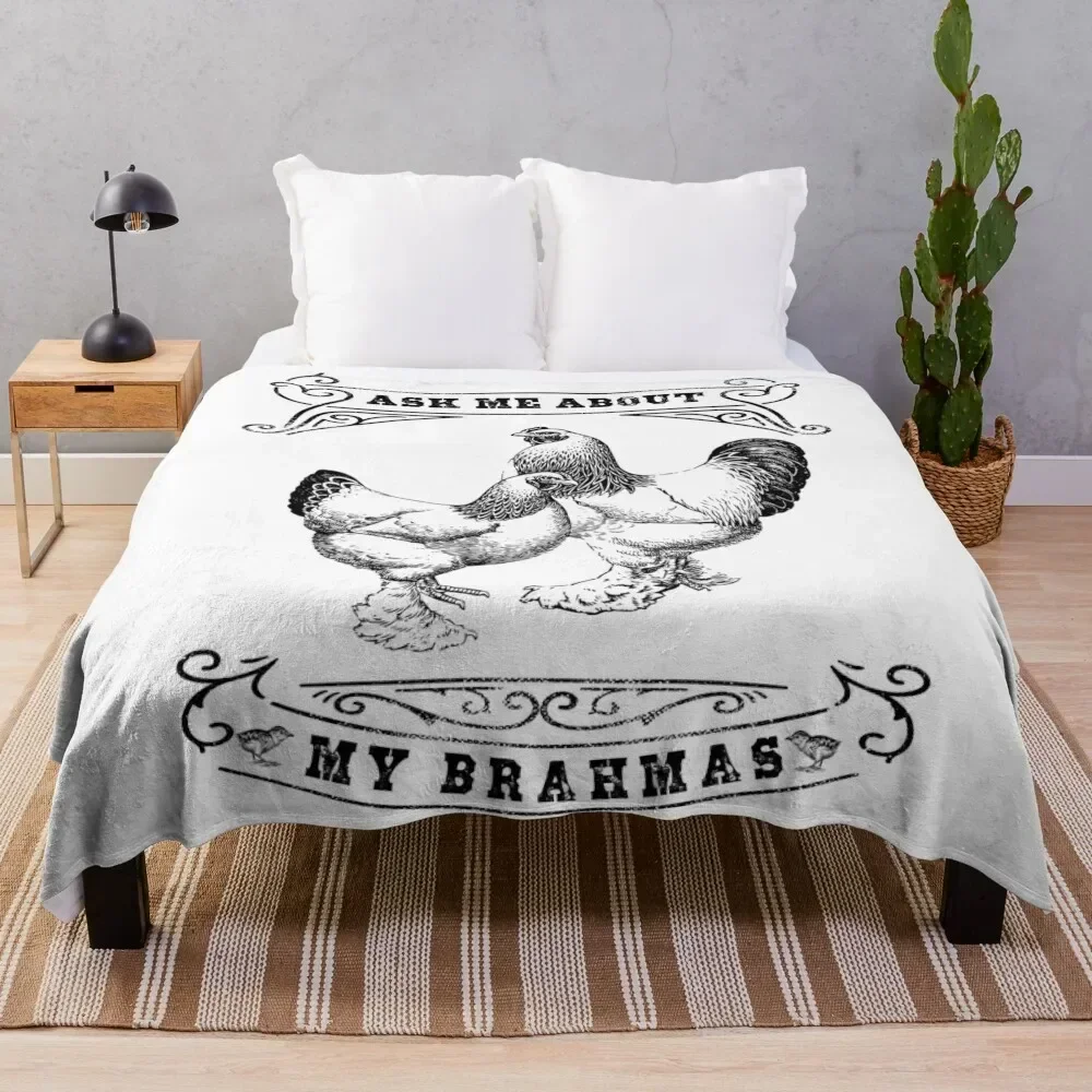 

Ask Me About My Brahmas Chicken Illustration Throw Blanket Cozy Sofa Blanket for TV Watching Napping