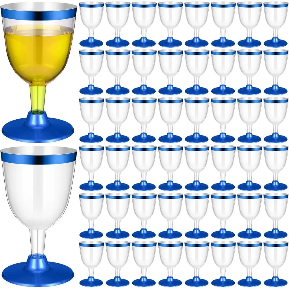 

100 Pcs Rimmed Cups Plastic Wine Glasses Champagne Flutes 6 oz Clear Toasting Glasses Mini Stemware for Wedding Bridal Shower Ba