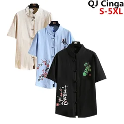 Chinese Style Men's Element Printed Shirt, Summer Short Sleeved Single Breasted Shirts, Asian Size Men Tops Camisa