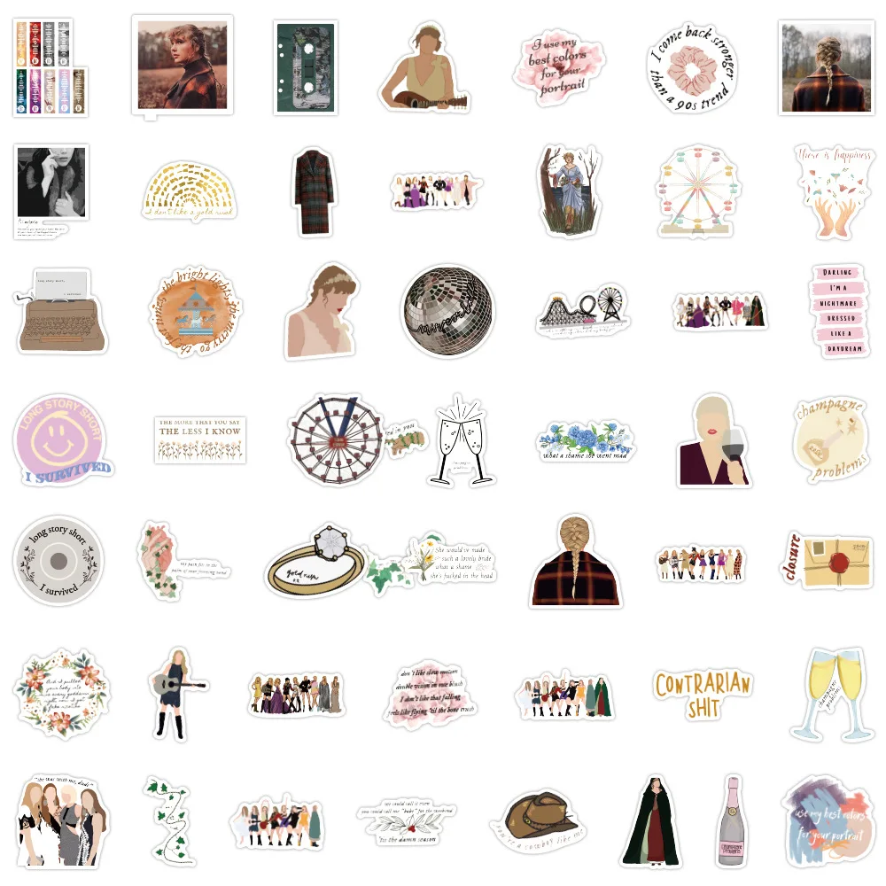 100 قطعة من ملصقات الفولكلور، ملصقات موسيقى تايلور، ملصقات تزيين ذاتية الصنع، ملصقات أكواب الماء المتنقلة