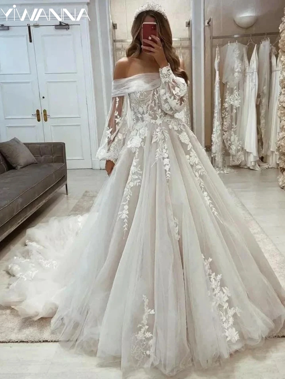 

Customized Off The Shoulder Wedding Dress Classic Lace Appliques Bride Robe 2025 Vintage A-line Long Bridal Gown Robe De Mariée