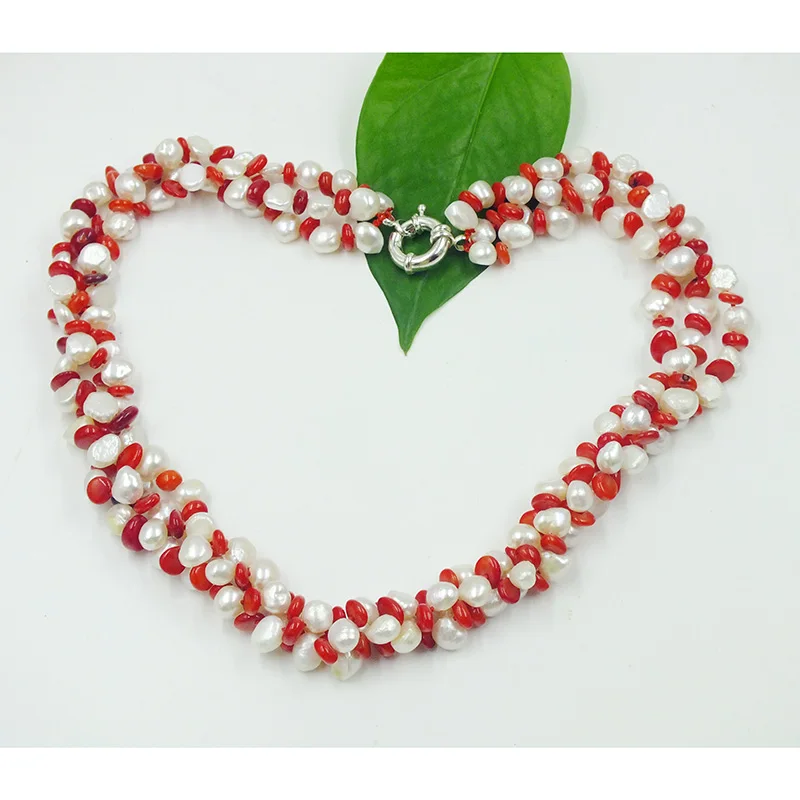 Sweet/Romantic. 3 shares. 6MM AAA Natural White Baroque Pearl and Natural Red Coral Necklace. women's wedding necklace 19”