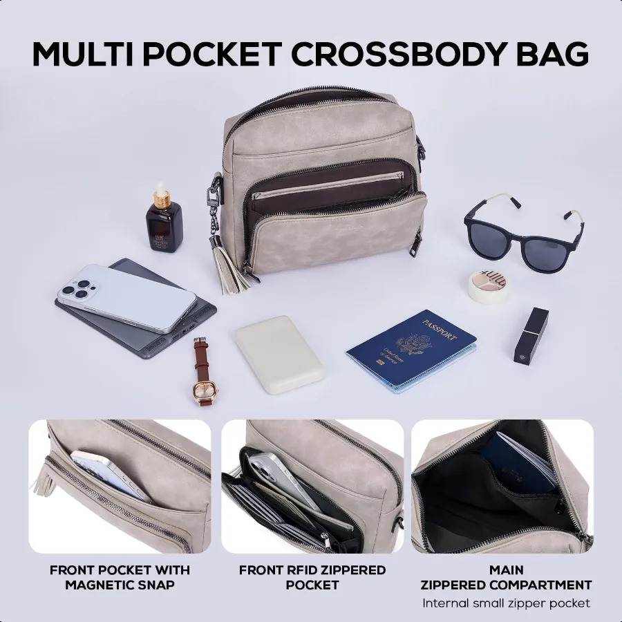 محافظ كروس POIUGOYA للنساء من الجلد النباتي العصري حقيبة كروس متوسطة الحجم للنساء محفظة سفر كروس مدمجة في المحفظة