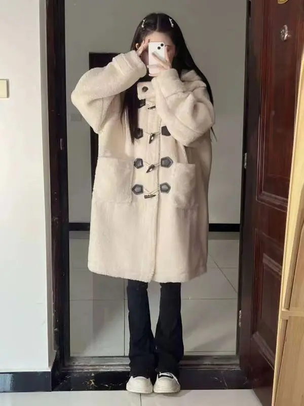 Autumn and Winter New Women's Lamb Wool Coat Loose Commuter Casual Hooded Parkas