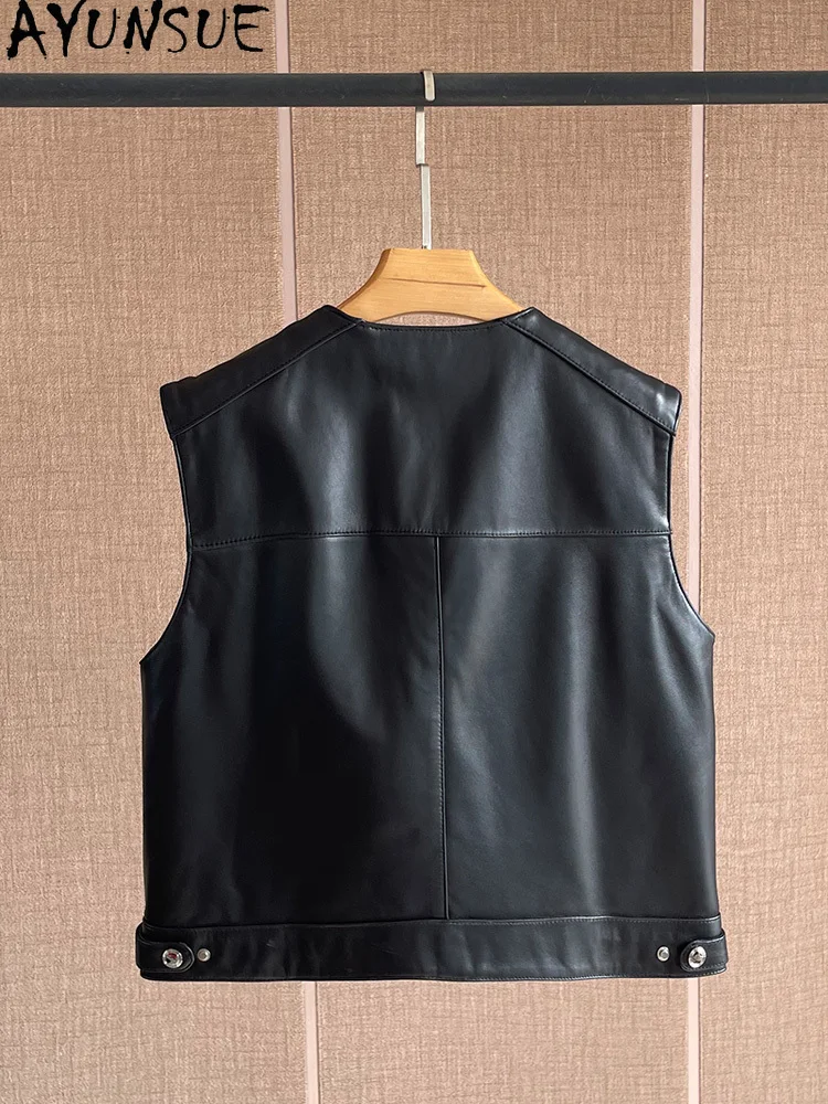 AYUNSUE 100% Echtem Schaffell Weste Jacken Frau 2025 Herbst Ärmellose Leder Jacken Frau Kleidung Hohe Qualität Abrigo Mujer