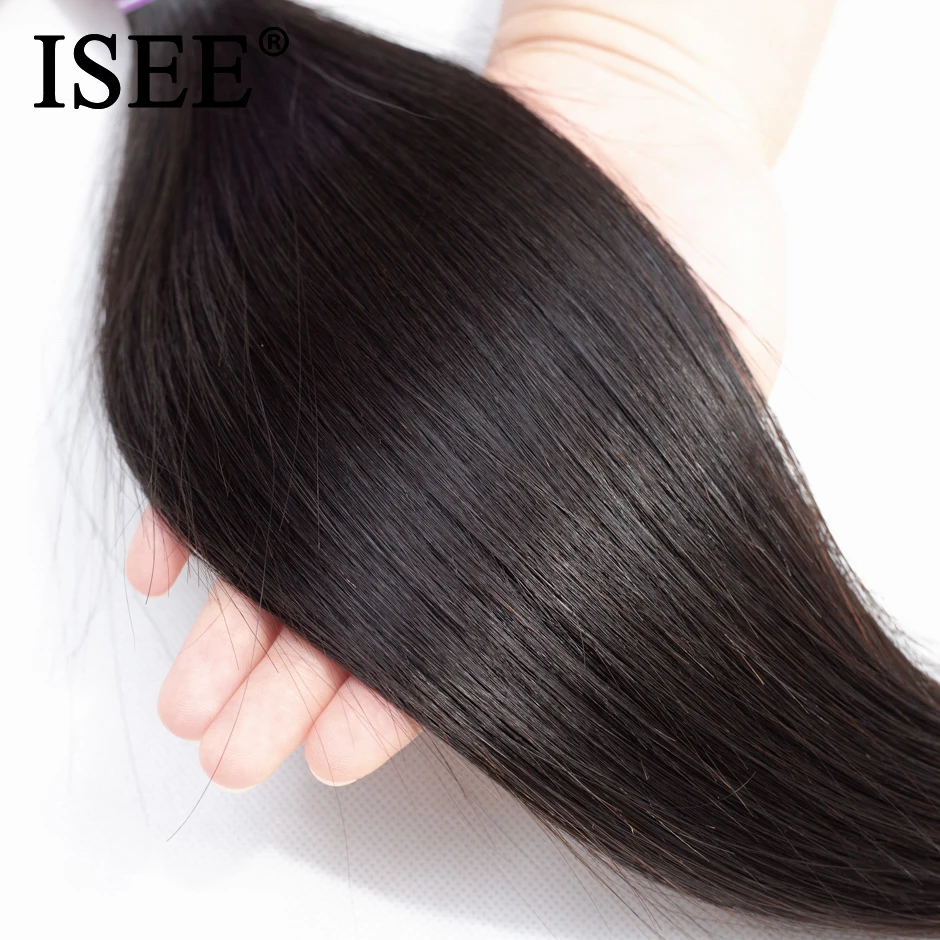 Extensiones de cabello liso brasileño ISEE HAIR, extensiones de pelo ondulado, Color natural, 3 mechones, extensiones de cabello humano liso grueso