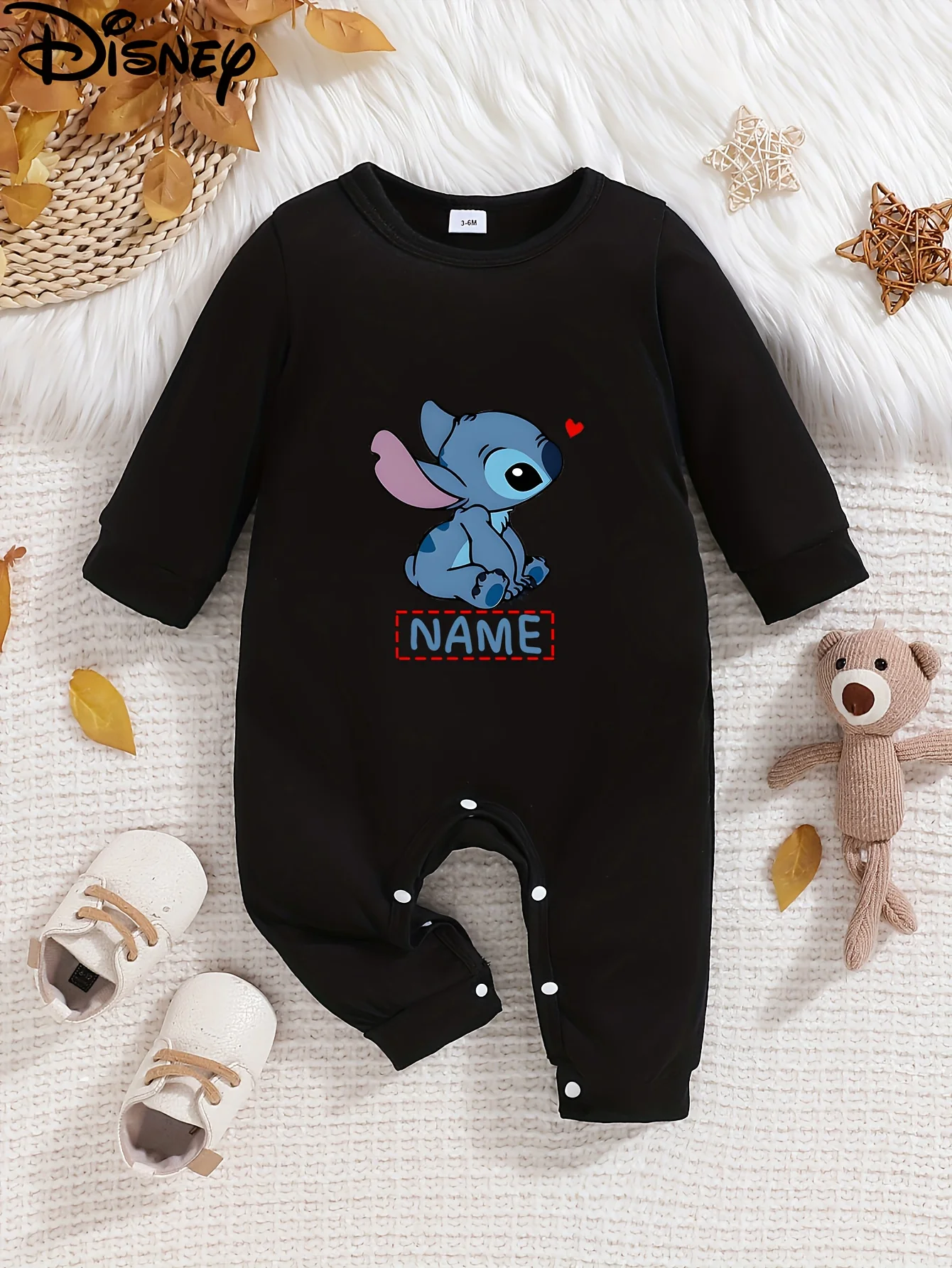 

【Официально авторизованный】 Детский комбинезон с длинными рукавами Disney Custom Name Stitch | Машинная стирка