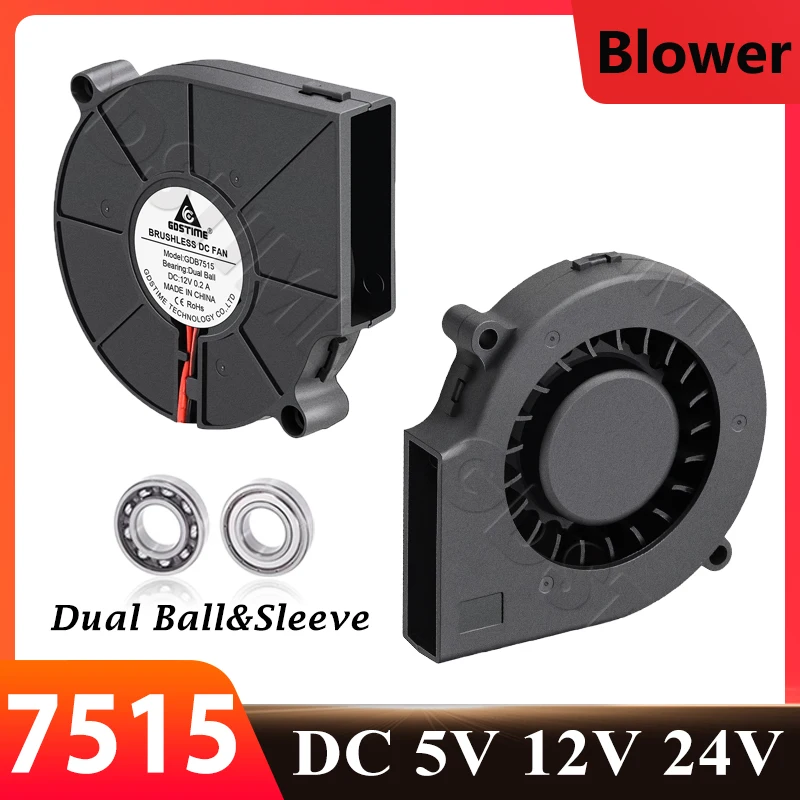 Gdstime 7515 Blower Fan 24V 12V 5V USB Cooling Fan Ball 75mm 75x15mm Turbo Blower Centrifugal Fan For Power Inver Air Pump CPU