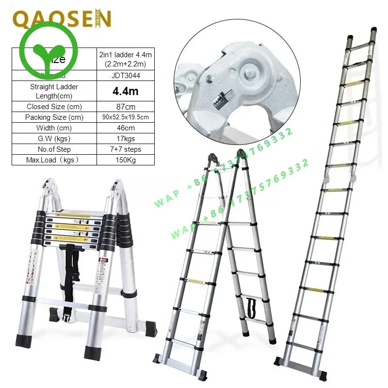 26 StyleTelescopic Ladder Multifunctional Double-sided Aluminum 2.2m Silver Industrial Outdoor Aluminum