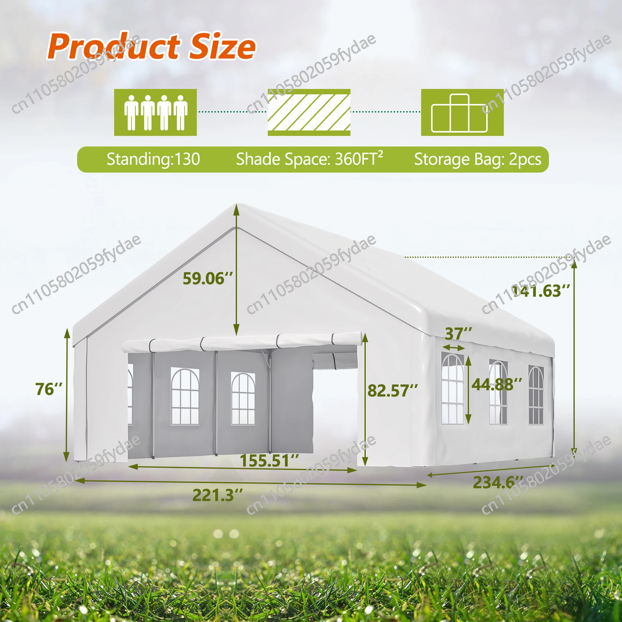 20x20FT Party Tent with 2 Storage Bags & Removable Sidewalls, Outdoor Canopy for Wedding, BBQ, Camping, Commercial Use