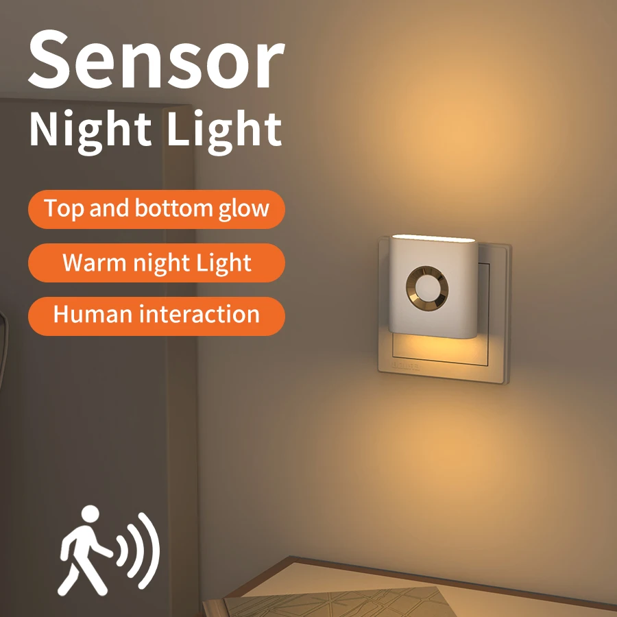 Human Body Sensor Night Light with EU Plug Warm Light Eye Care Hallway Light Dual Head Lighting Bedside Lamp Stairs Night Lights
