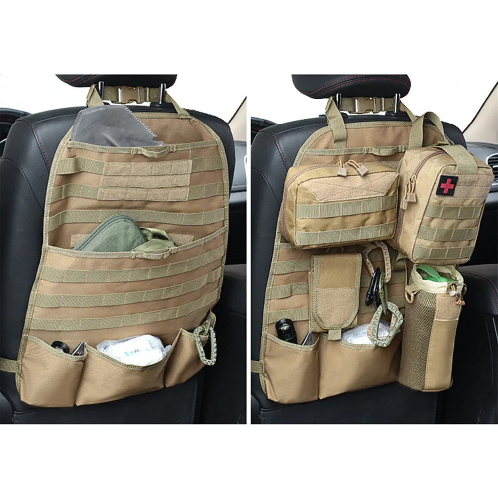 Universal Molle Car Seat Back Organizer Panel Storage Pouch - Travel Vehicle Seat Cover Protector with EDC Tool Bag for Hunting