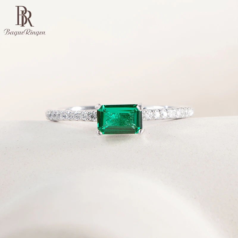 Bague ringen delicado elegante prata esterlina 925 jóias feminino s925 anel para aniversário geometria esmeralda presente feminino Size5-9