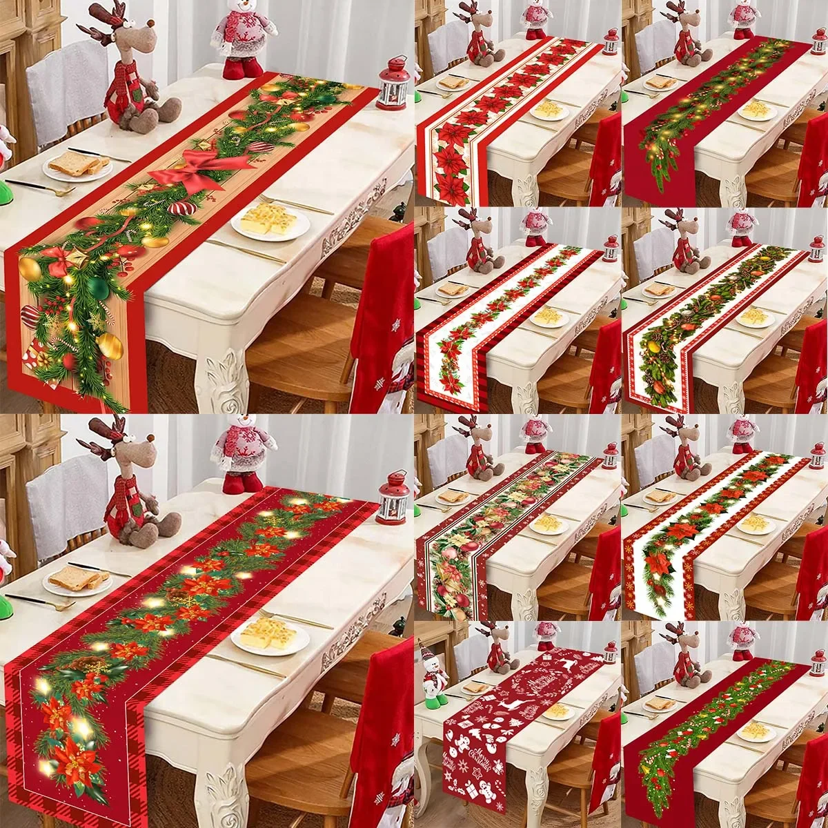 Christmas Ball Buffalo Plaid Table Runner Merry Christmas Decorations For Home Decor Xmas Table Flag Cover Gifts Happy New Year