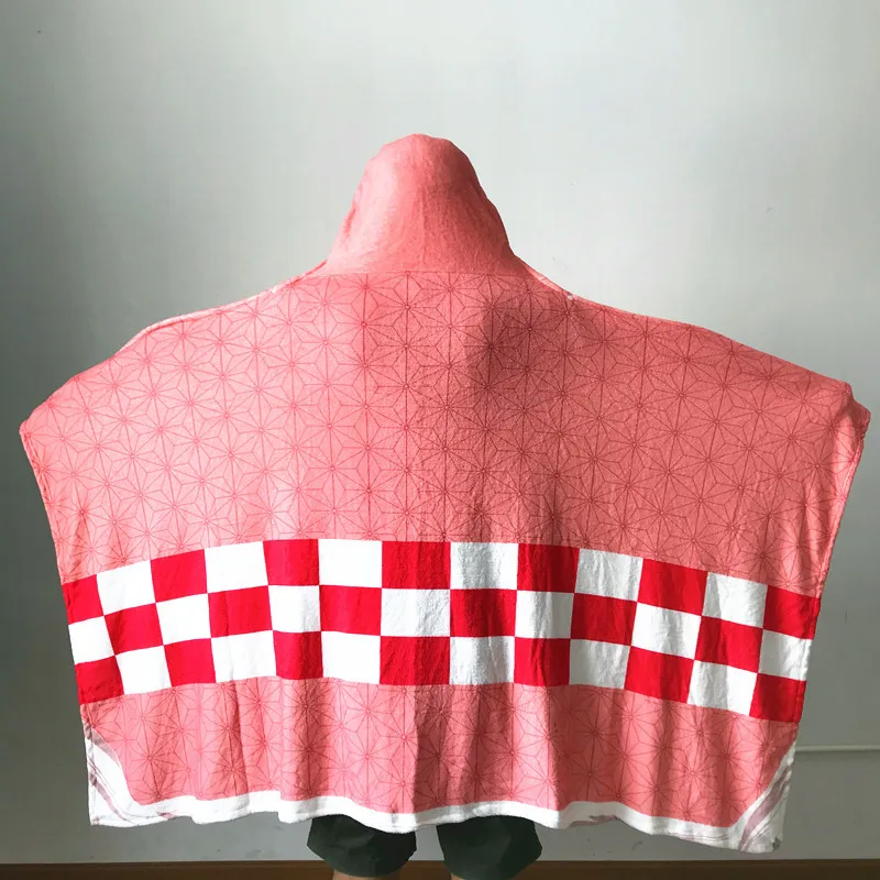 1*1,6 m capa de manta Demon Slayer Tanjirou Nezuko Zenitsu Giyuu capa del Cuerpo de Halloween capa de franela disfraz de Cosplay capa con capucha