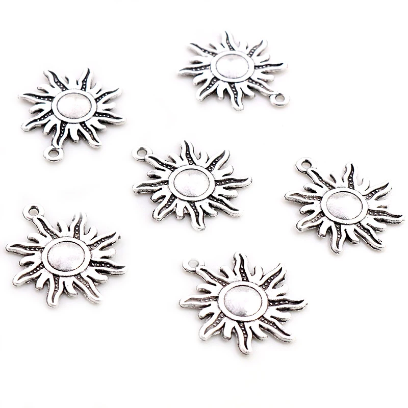 10pcs Charms Sun 28x24mm Antique Charms,pendant Fit,Vintage Tibetan Bronze Silver Color ,DIY For Bracelet Necklace