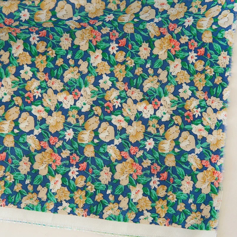 145x50cm 60S Thin Soft Cotton Yarn Flower Blue Green Background Clothing Sewing Fabric, Making Dress Handmade DIY Sewing Cloth - view 5