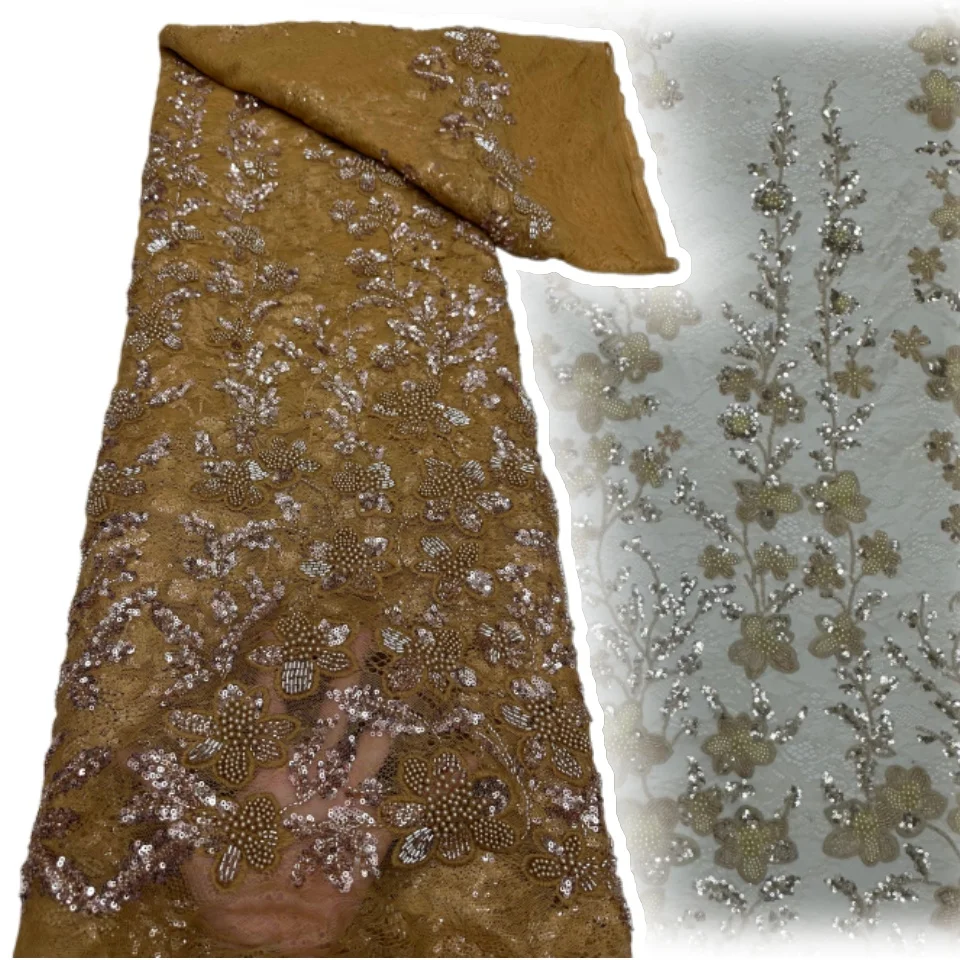 

Роскошная Изысканная Африканская Кружевная Ткань 2026: Высококачественное Нигерийское Французское Кружево с Бисером и Пайетками для Свадебных и Вечерних Платьев 2283