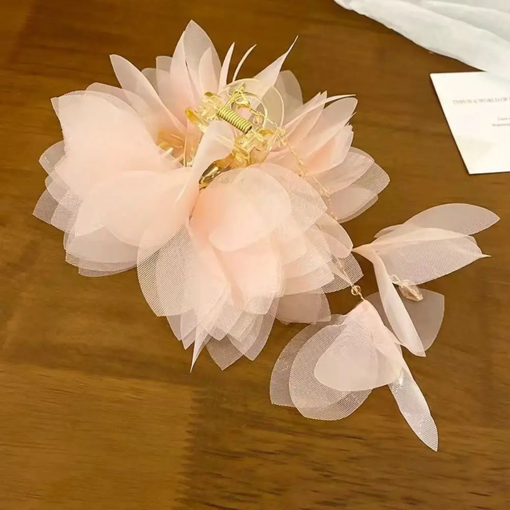 Jepit Rambut Rumbai Panjang Baru Jepit Rambut Elegan Bunga Jaring Aksesori Rambut Klip Hiu