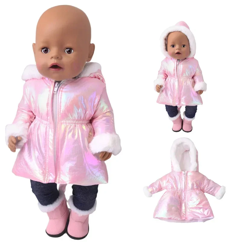 43cm Baby Doll Winter Wear Pink Long Coat 18 Inch Girl Doll Clothes Outwear Toys Clothing Accessories