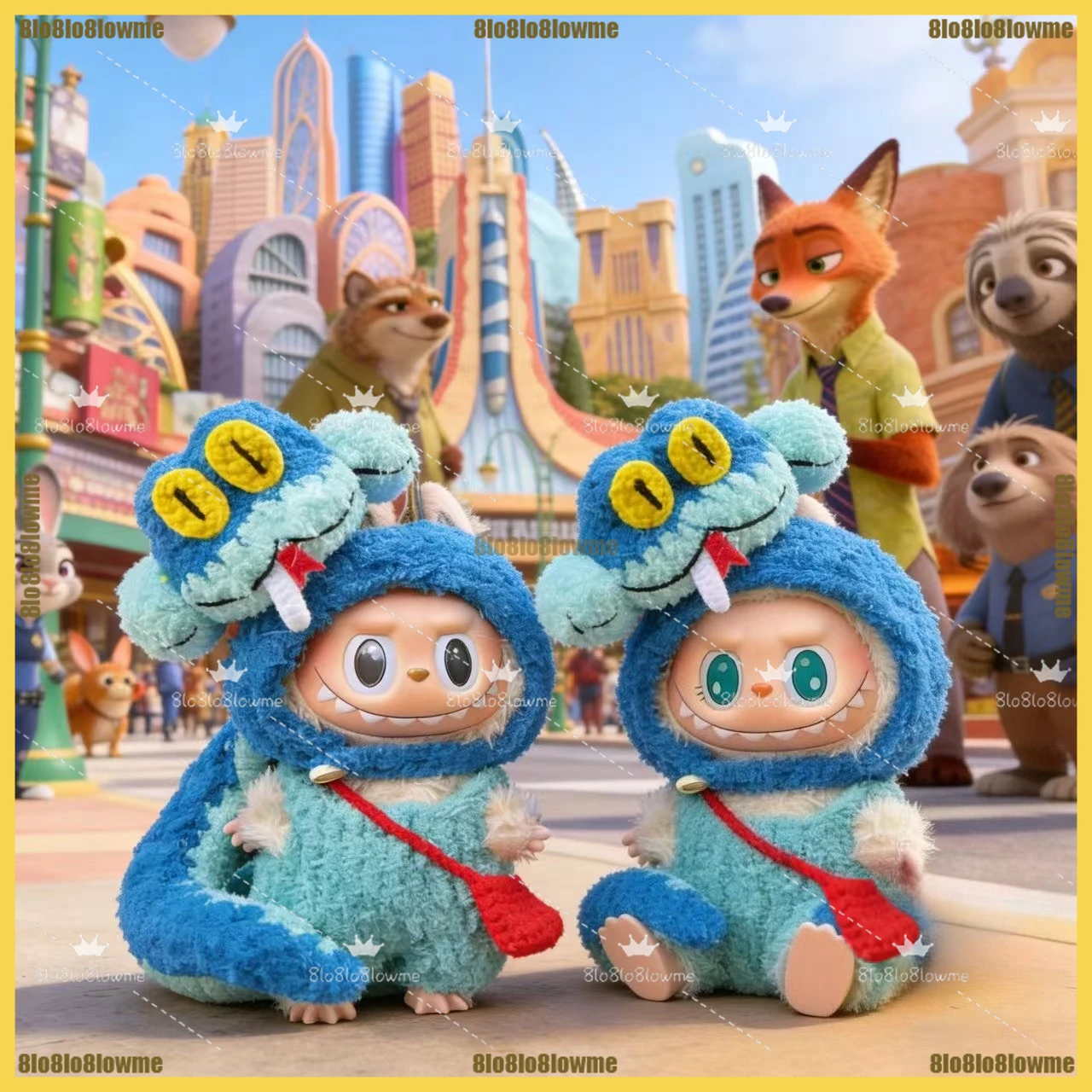 

Cartoon Labubu Clothes Cute Gary Snake Head Covering Red Bag Overalls Set Mini Plush Doll Clothing Fashion Doll Accessories Gift