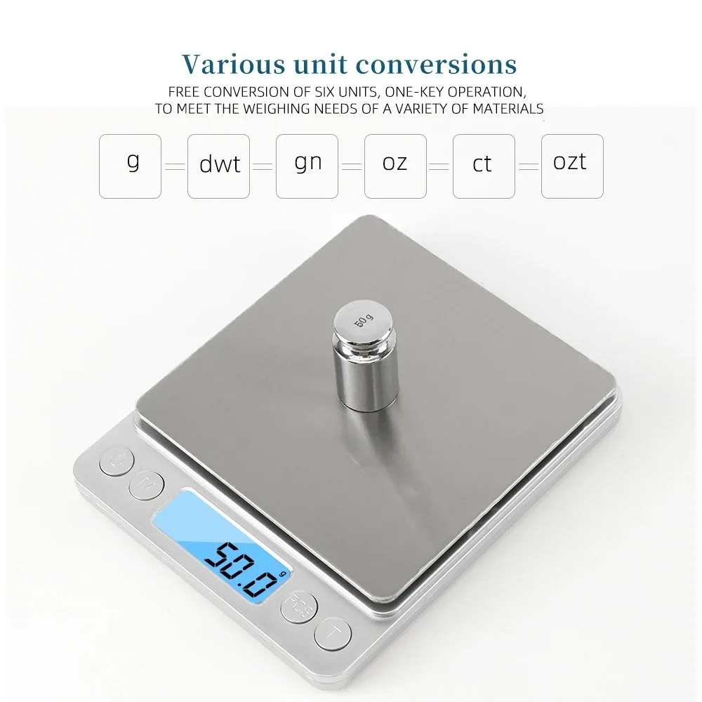 Electronic Scales Mini Digital Kitchen Scale Pocket Stainless Steel Precision Jewelry Electronic Balance 0.1/3kg Scale Waage Bar