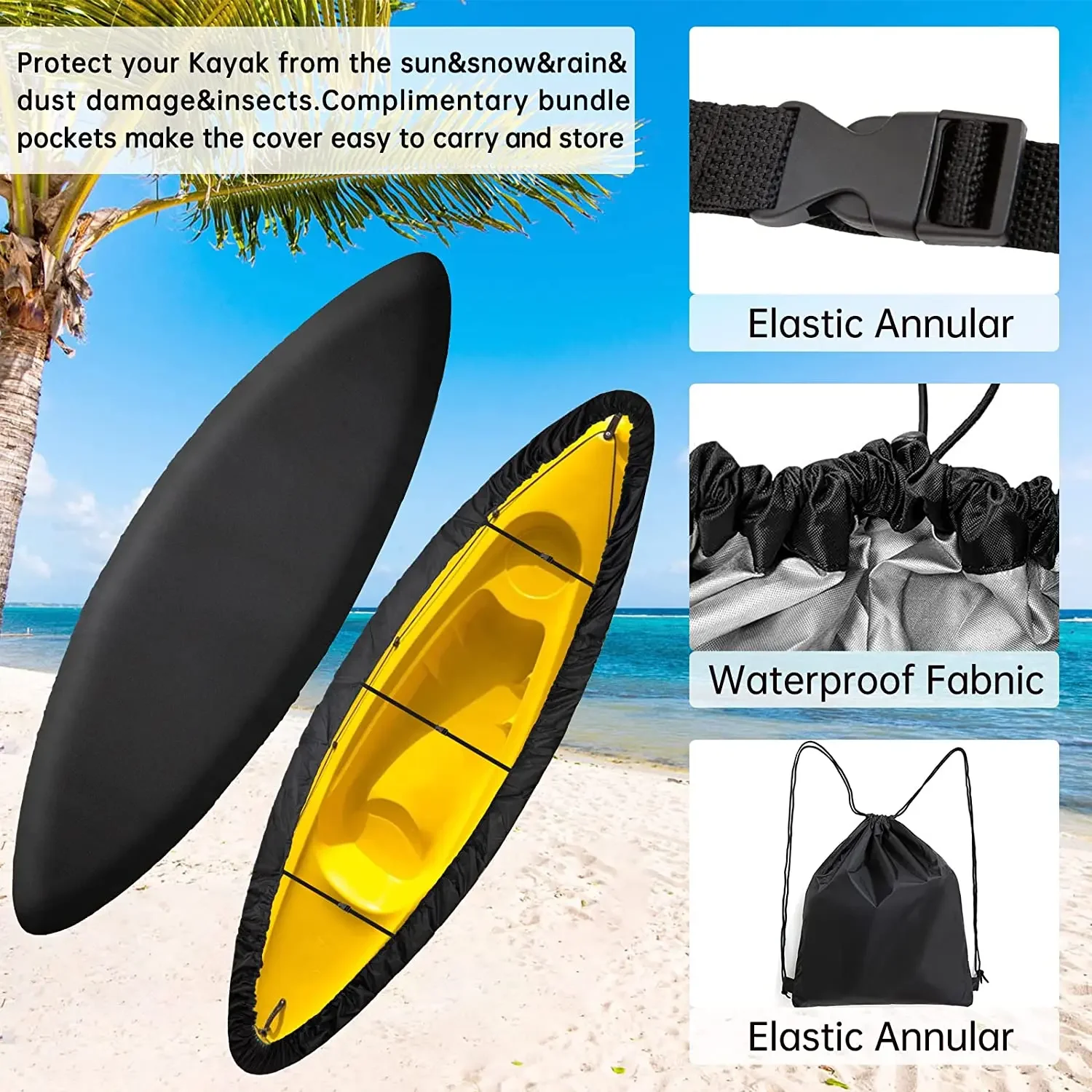 210D Dust Sunblock Cover Inflatable Dinghy Boat Cover Fishing Kayak Cover for 3.6-4M  Boat