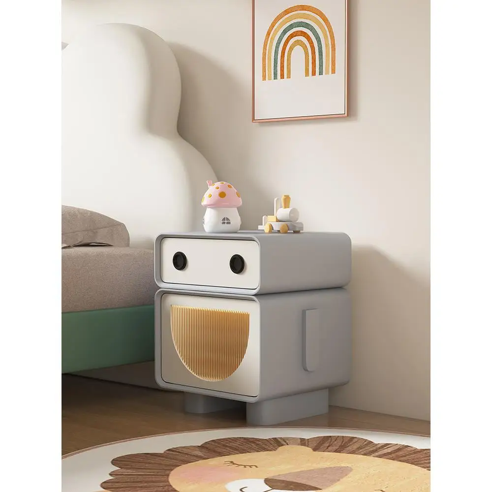 Solid wood bedside table Cream wind French light luxury bedroom Small apartment creative robot Multifunctional locker
