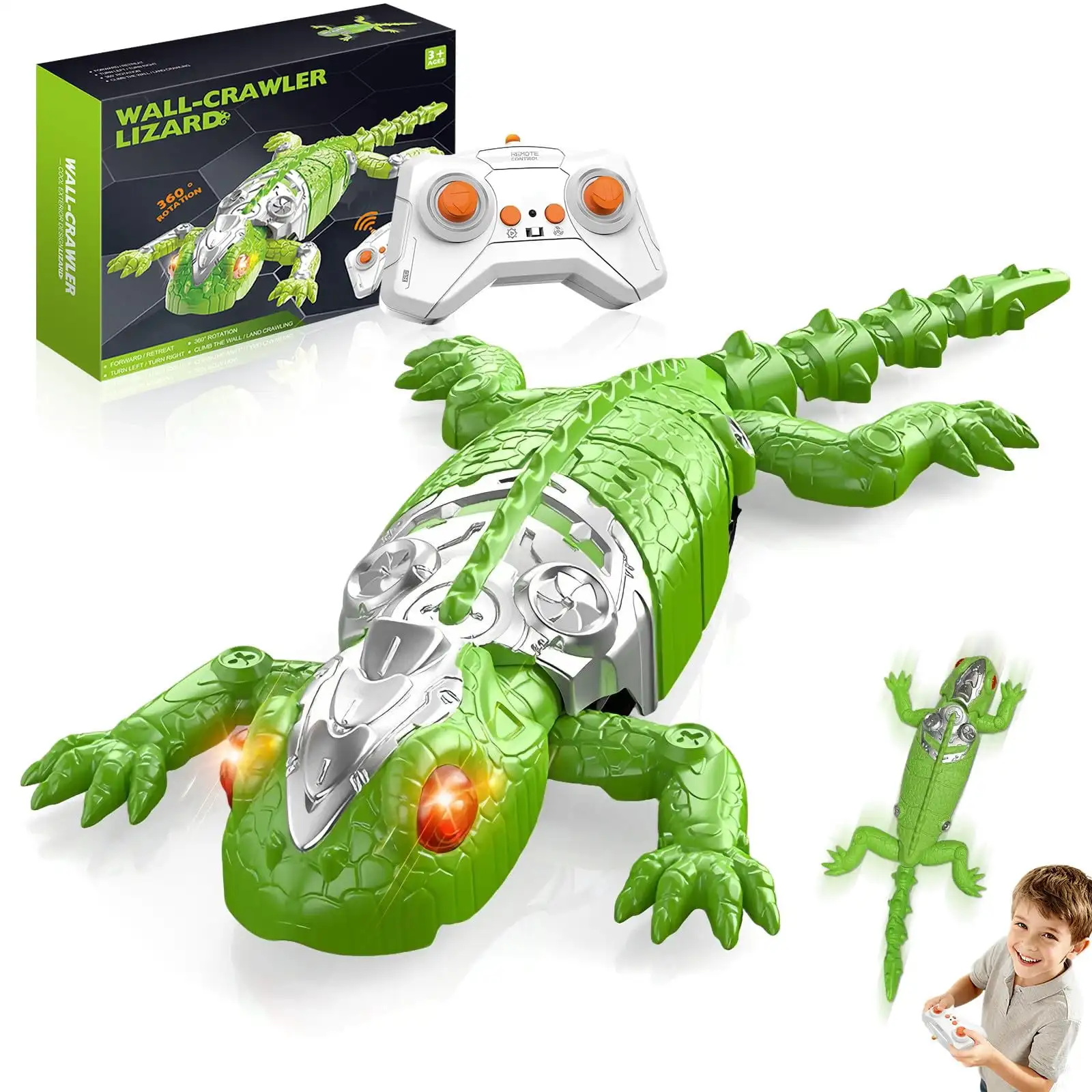 RC Wall Climbing Gecko Toy Rechargeable Remote Control Lizard Robot LED Eyes 360 Rotation Glass Crawler Gift Kids Boys Girls Fun