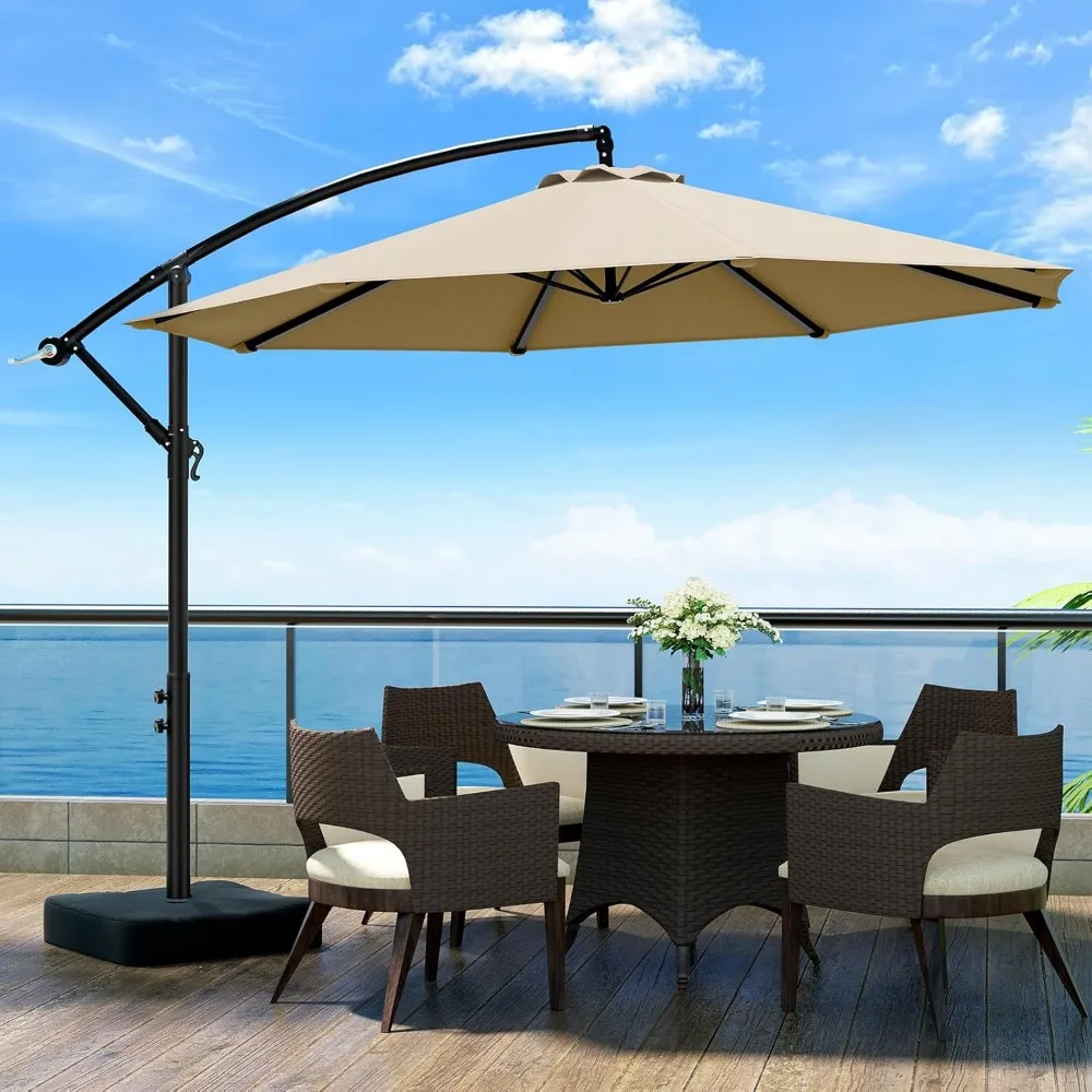 

10ft Patio Umbrella with Base Included, Outdoor Offset Cantilever Umbrella w/Upgraded Yarn-dyed Fabric Shade, Sturdy 8 Rids, Eas