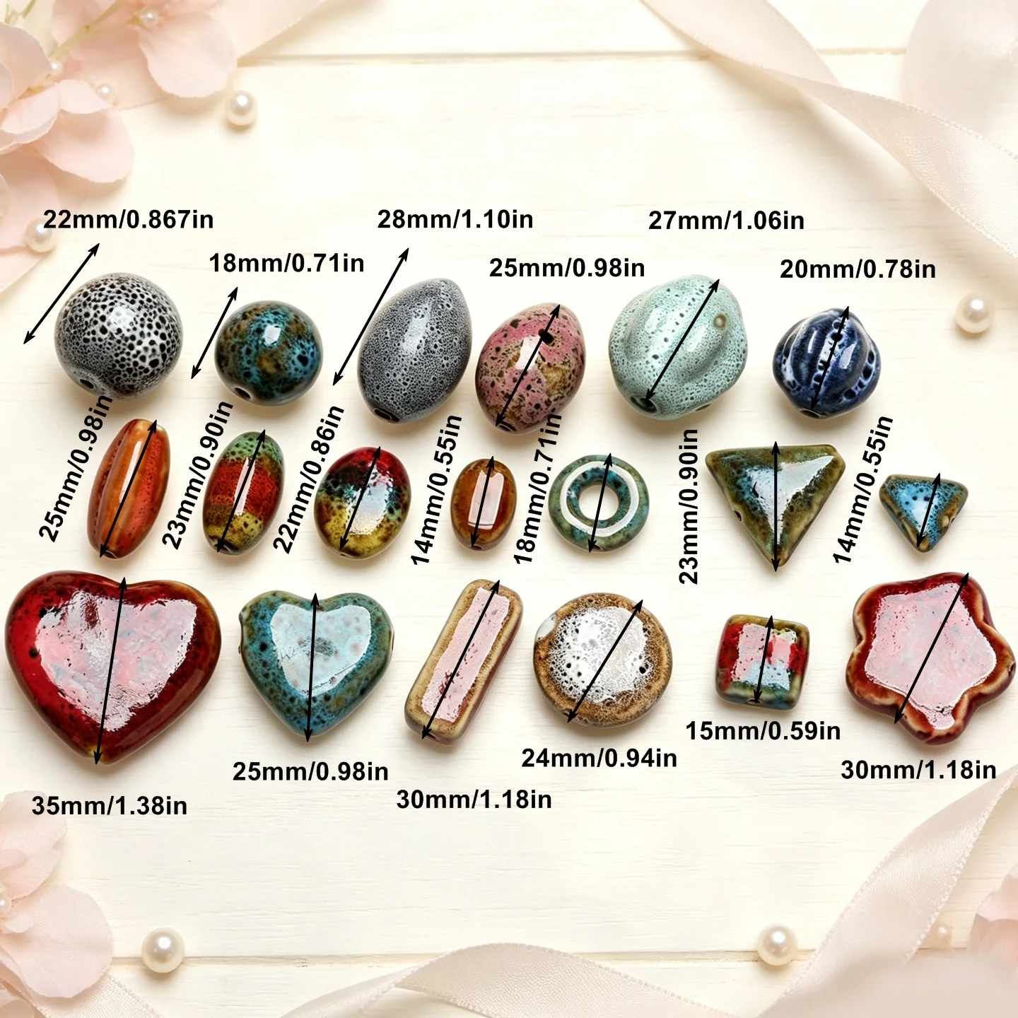 100g/Lot Mixed Shape Kiln Glaze Ceramic Loose Heart Round Spacer Beads For DIY Bracelet Necklace Boho Jewelry Making Accessories