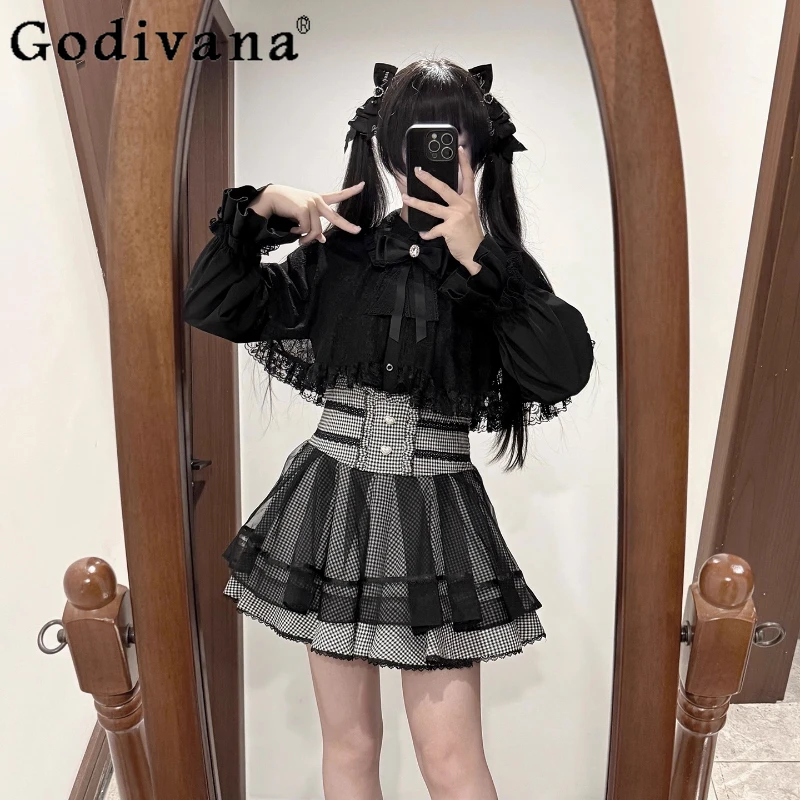 

Japanese New Mine Mass-Produced Gothic Shirt Skirt Set Spring and Autumn Sweet Lolita Shirt Mini Skirt Two-Piece Womens Outifits