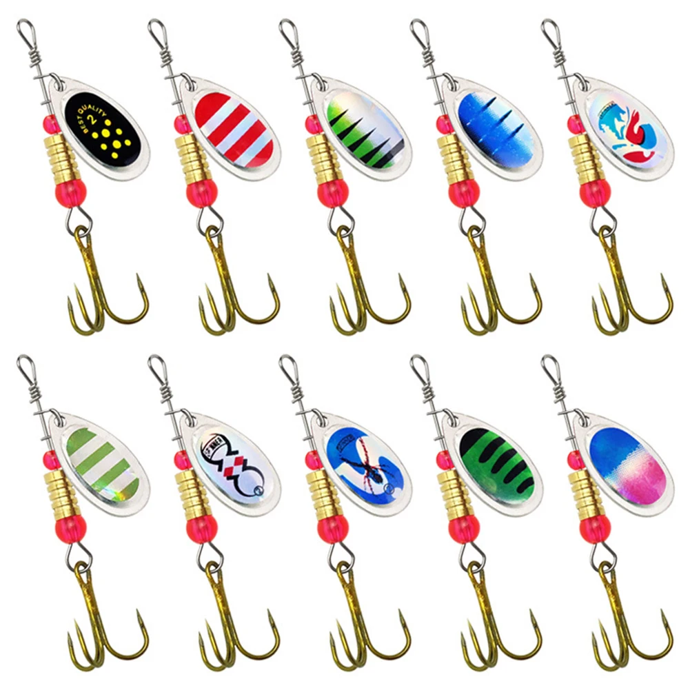 

Stainless Steel Shaft Fishing Hard Bait Metal Spoon Lure With Bait Box With Treble Hook 11pcs/box Brass Bodies