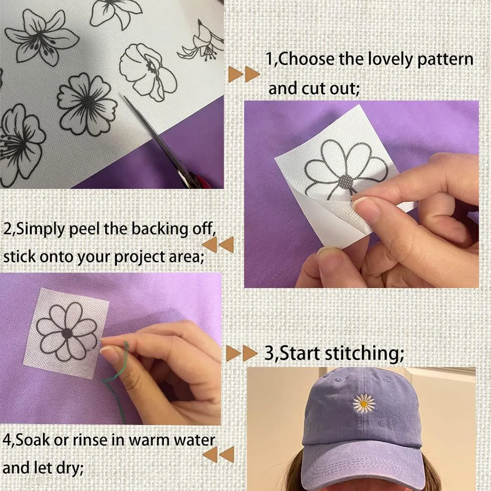 Chzimade A4 Daisy Embroidery Water Soluble Interlining Paper Natural Printing Clip Book Flower and Grass Pattern Handmade Craft