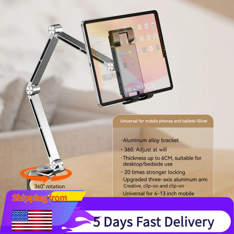 

Aluminum Alloy Tablet Holder Stand Phone Clip Holder Rotatable Cantilever Home Live Desktop Holder Folding Bracket for Ipad Pro